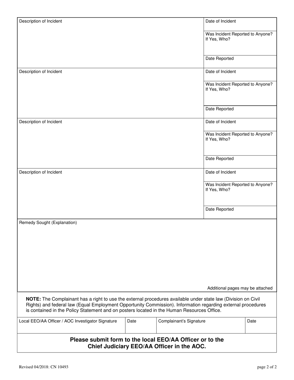 Form 10493 Formal Discrimination / Sexual Harassment / Retaliation Complaint Form - New Jersey, Page 2