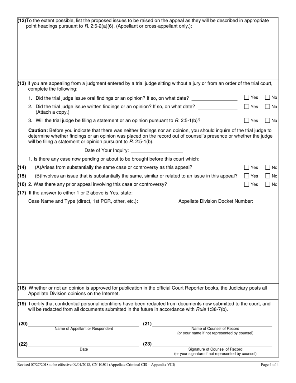 Form 10501 Appendix VIII Criminal Case Information Statement - New Jersey (English / Spanish), Page 4