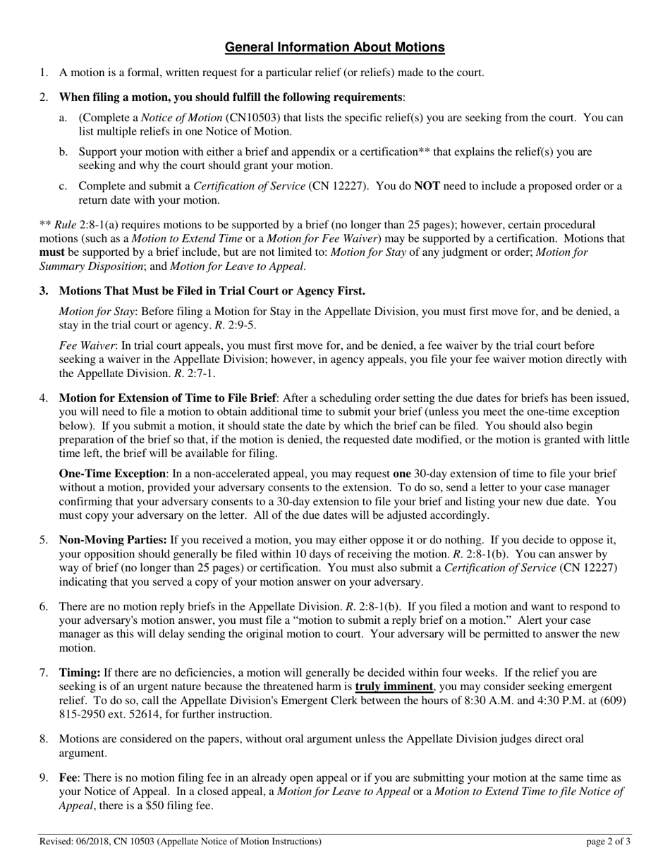 Form 10503 Appellate Notice of Motion Instructions - New Jersey, Page 2