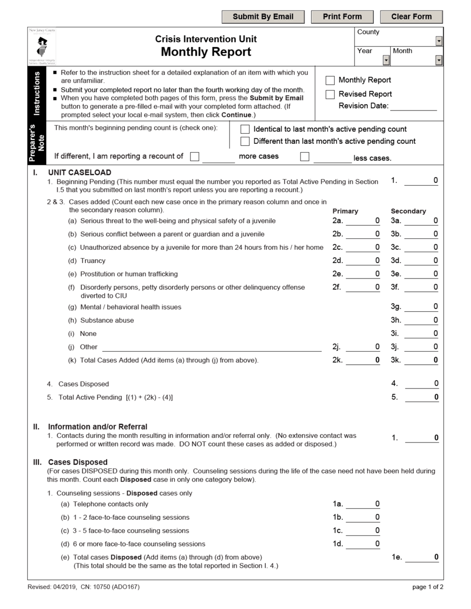 Form 10750 Fciu Monthly Report Form - New Jersey, Page 1