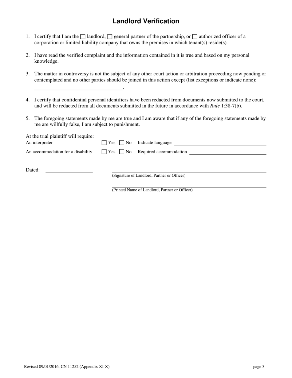 Form 11252 Appendix XI-X Verified Complaint Landlord - Tenant - New Jersey, Page 3