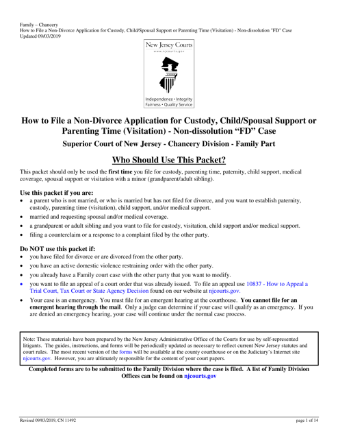 Form 11492 Non-divorce Application for Custody, Child/Spousal Support or Parenting Time (Visitation) - Non-dissolution "fd" Case - New Jersey