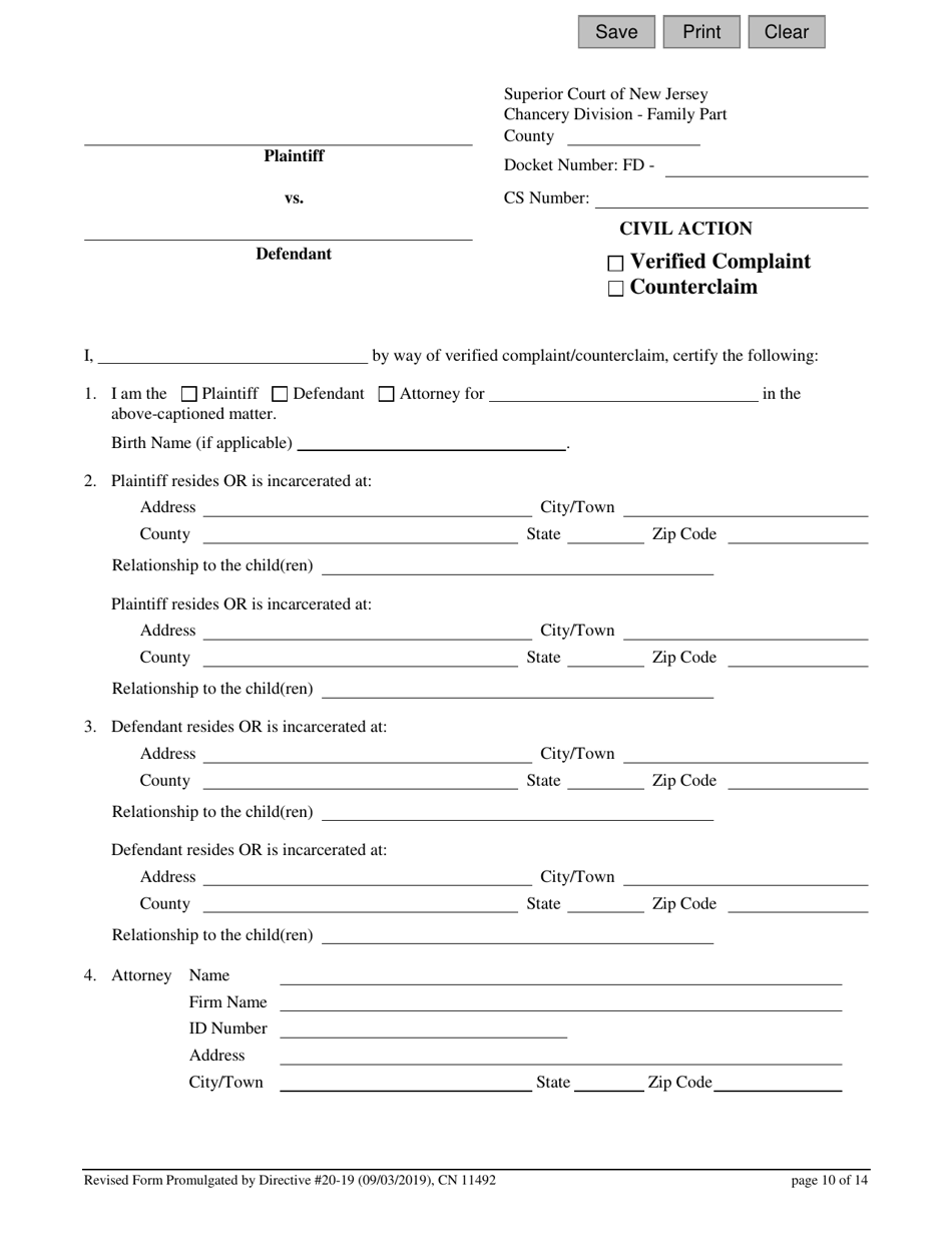 Form 11492 Non-divorce Application for Custody, Child / Spousal Support or Parenting Time (Visitation) - Non-dissolution fd Case - New Jersey, Page 10