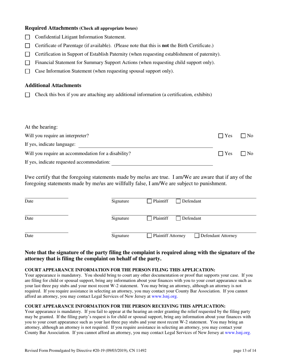 Form 11492 Non-divorce Application for Custody, Child / Spousal Support or Parenting Time (Visitation) - Non-dissolution fd Case - New Jersey, Page 13