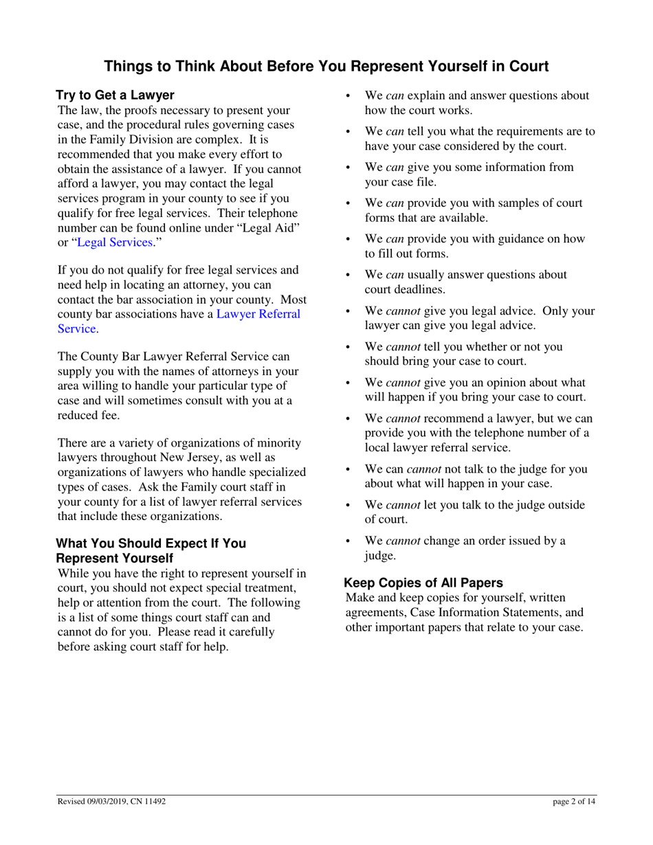 Form 11492 Non-divorce Application for Custody, Child / Spousal Support or Parenting Time (Visitation) - Non-dissolution fd Case - New Jersey, Page 2