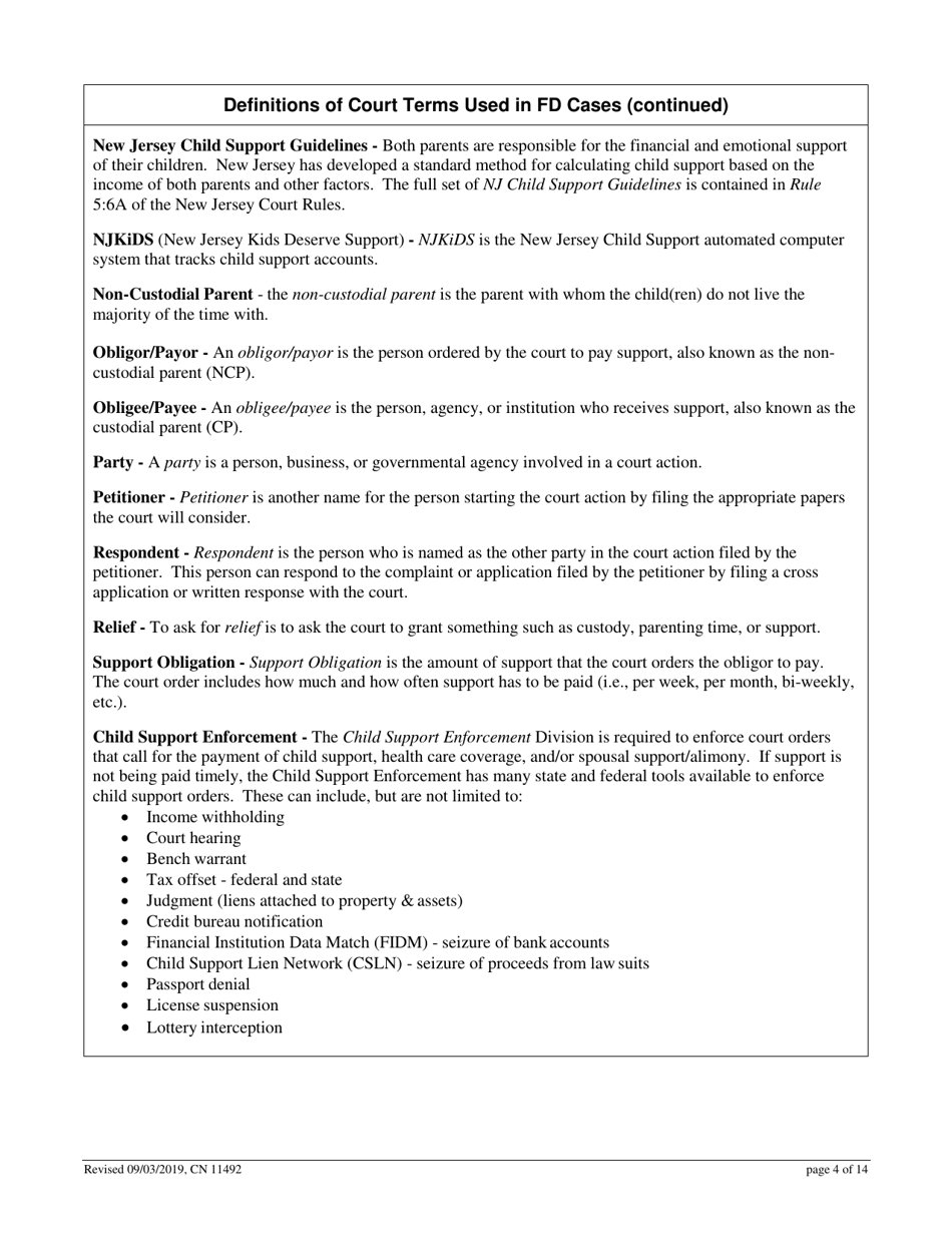 Form 11492 Non-divorce Application for Custody, Child / Spousal Support or Parenting Time (Visitation) - Non-dissolution fd Case - New Jersey, Page 4