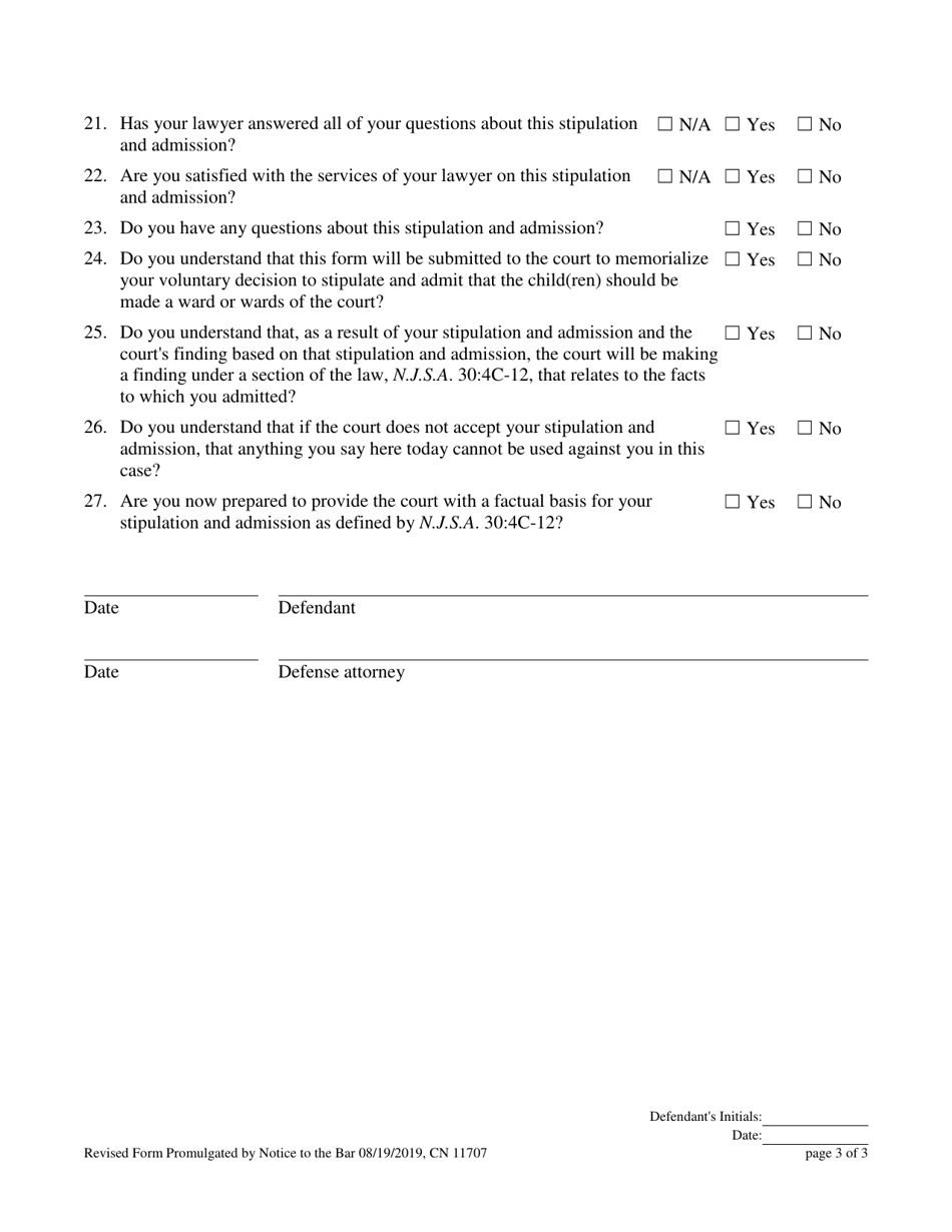 Form 11707 Voluntary Stipulation and Admission Pursuant to N.j.s.a. 30:4c-12 - New Jersey, Page 3