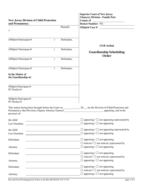 Form 11735 Guardianship Scheduling Order - New Jersey