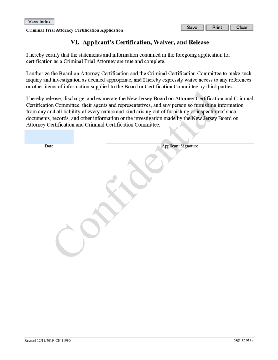 Form 11990 Criminal Trial Attorney Certification Application - New Jersey, Page 12