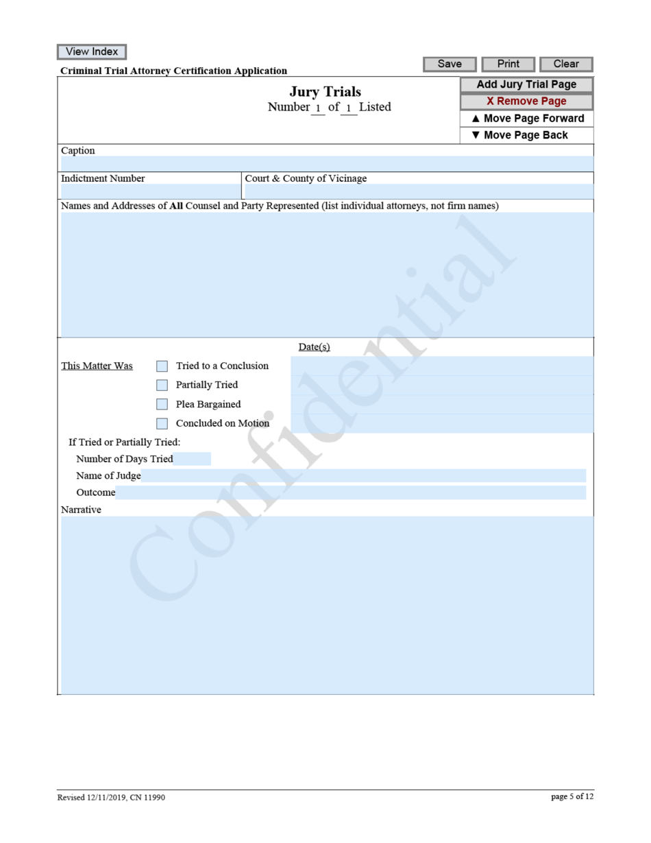 Form 11990 Criminal Trial Attorney Certification Application - New Jersey, Page 5