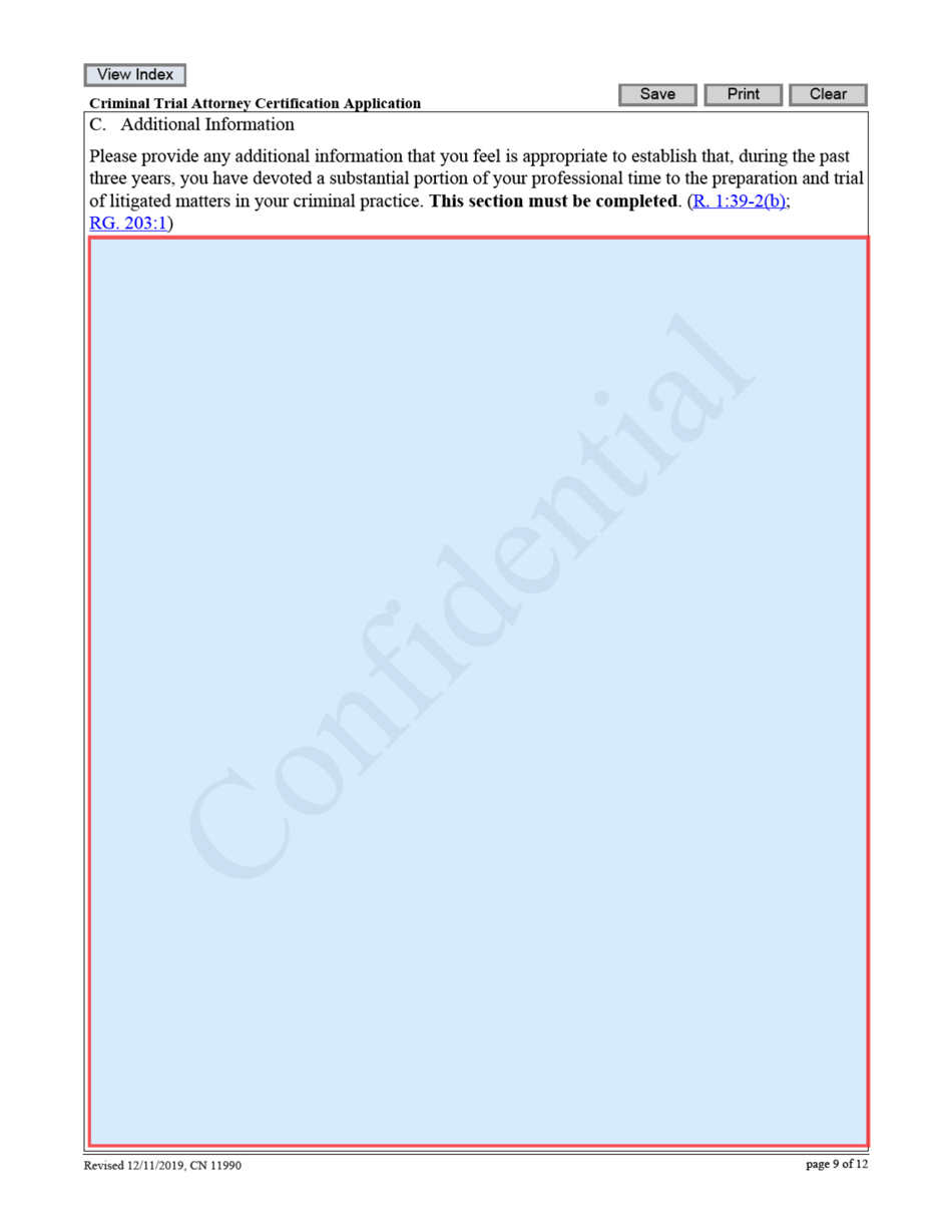 Form 11990 Criminal Trial Attorney Certification Application - New Jersey, Page 9