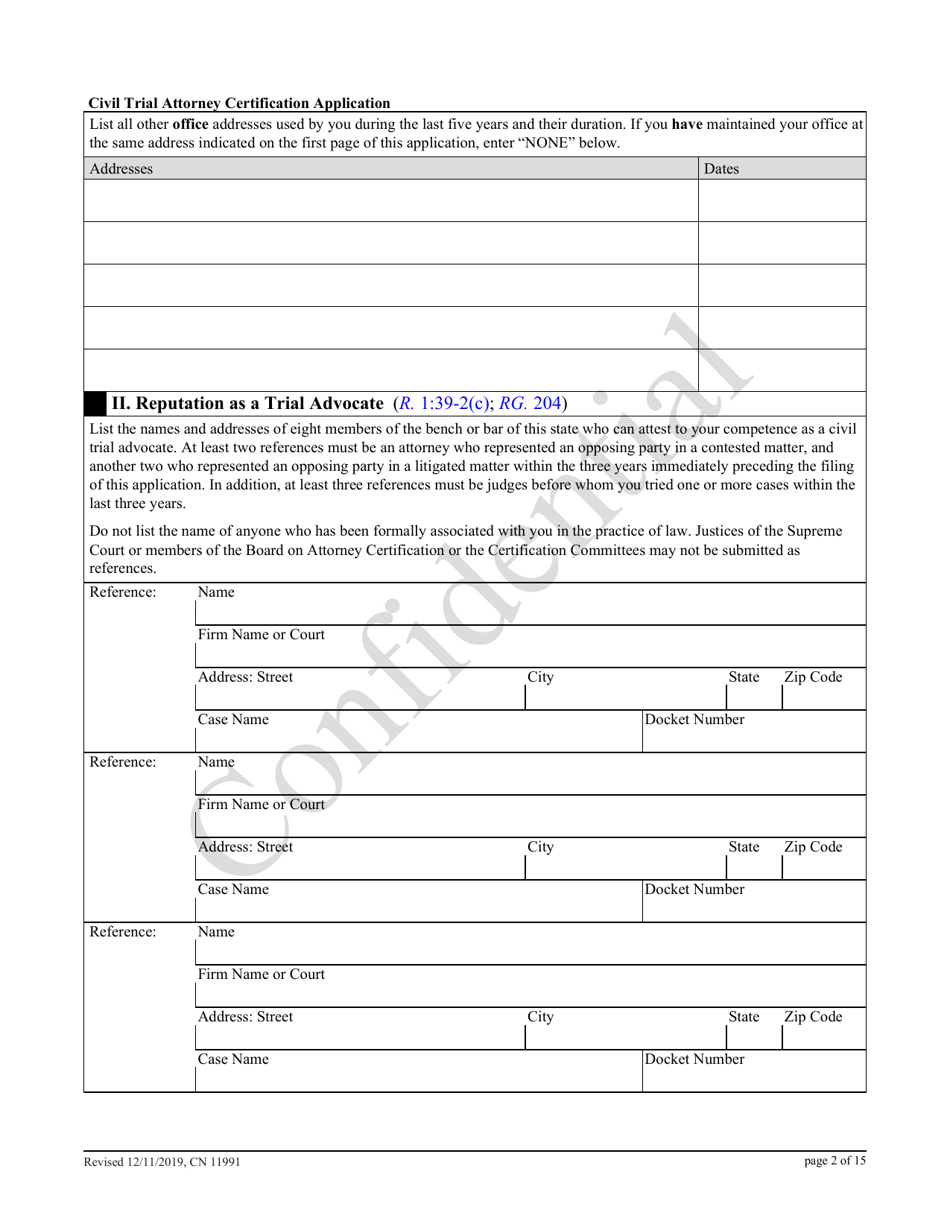 Form 11991 Civil Trial Attorney Certification Application - New Jersey, Page 2