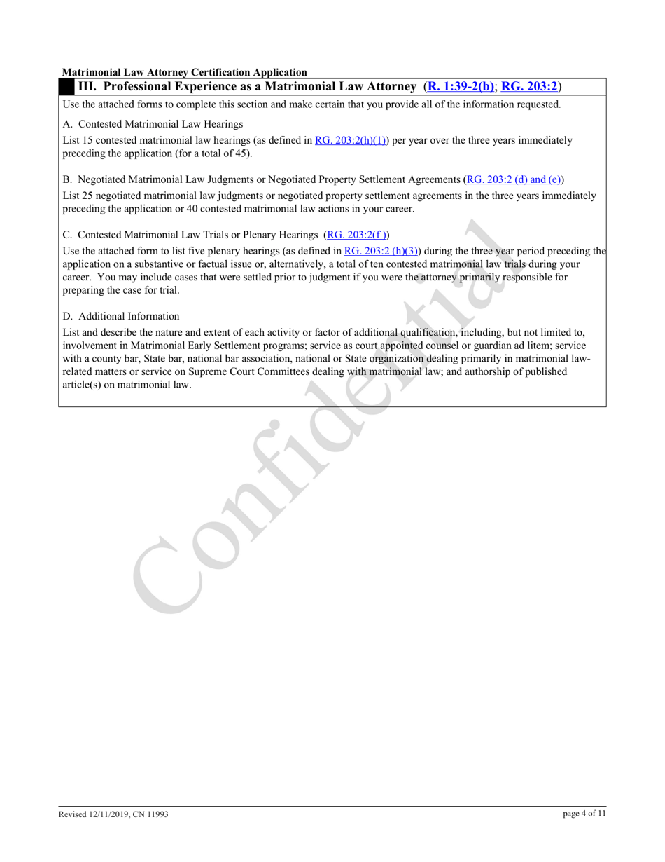 Form 11993 Matrimonial Law Attorney Certification Application - New Jersey, Page 4