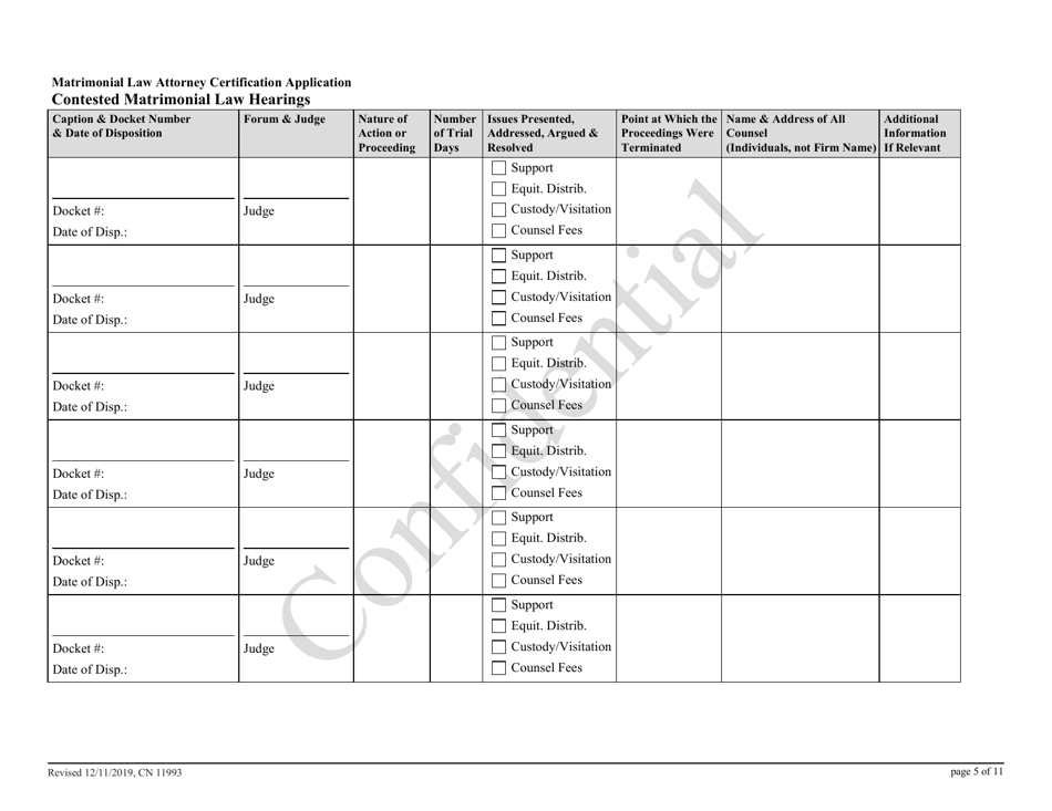 Form 11993 Matrimonial Law Attorney Certification Application - New Jersey, Page 5