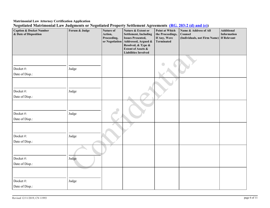 Form 11993 Matrimonial Law Attorney Certification Application - New Jersey, Page 6
