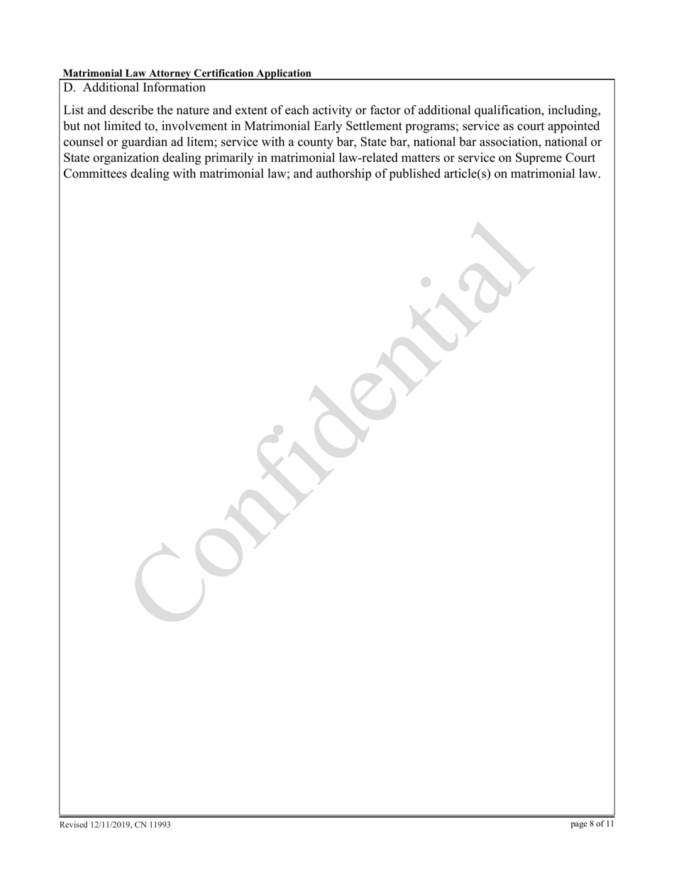 Form 11993 Matrimonial Law Attorney Certification Application - New Jersey, Page 8