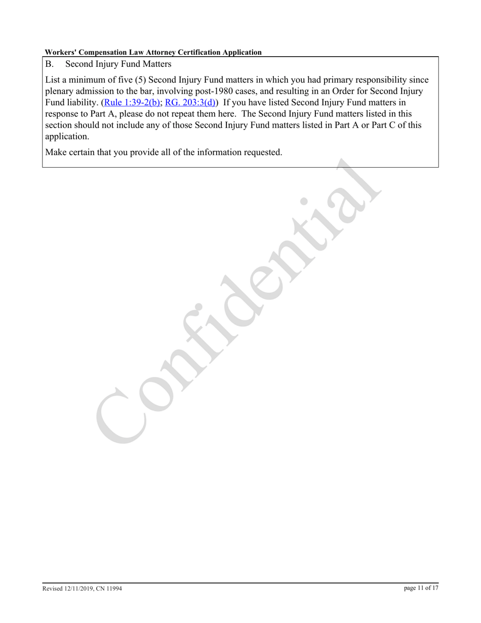 Form 11994 Workers Compensation Law Attorney Certification Application - New Jersey, Page 11