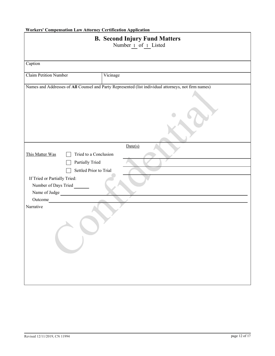 Form 11994 Workers Compensation Law Attorney Certification Application - New Jersey, Page 12