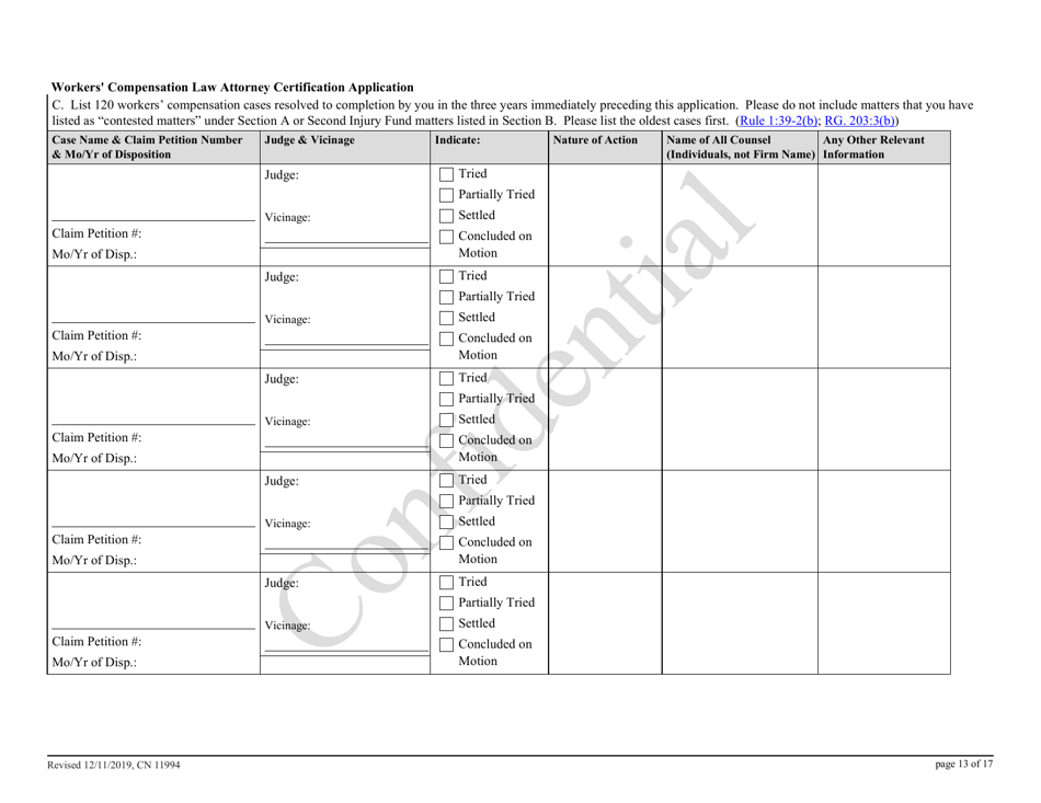Form 11994 Workers Compensation Law Attorney Certification Application - New Jersey, Page 13