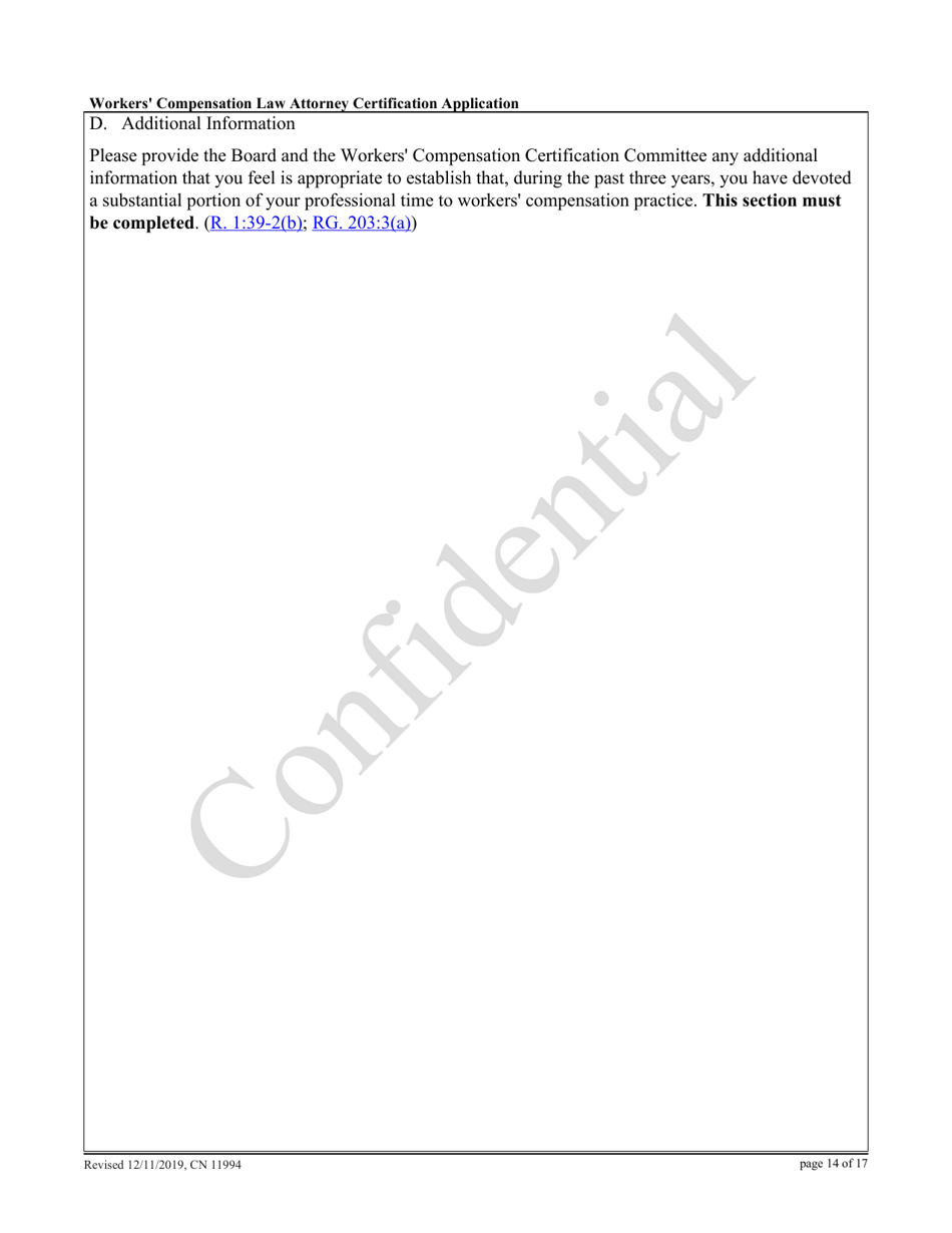 Form 11994 Workers Compensation Law Attorney Certification Application - New Jersey, Page 14