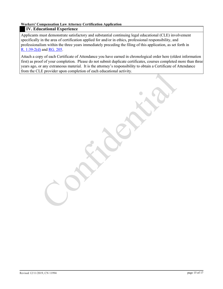 Form 11994 Workers Compensation Law Attorney Certification Application - New Jersey, Page 15