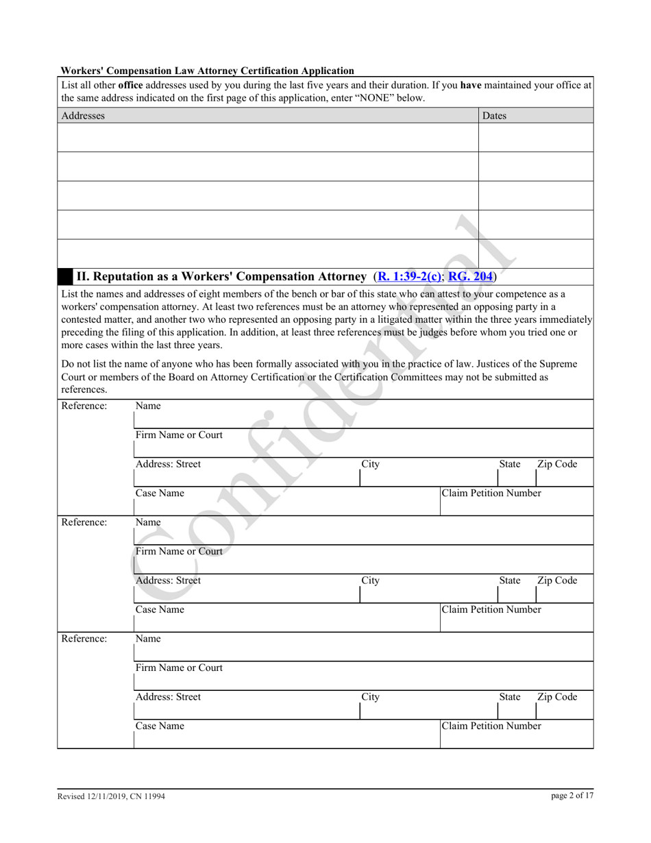 Form 11994 Workers Compensation Law Attorney Certification Application - New Jersey, Page 2
