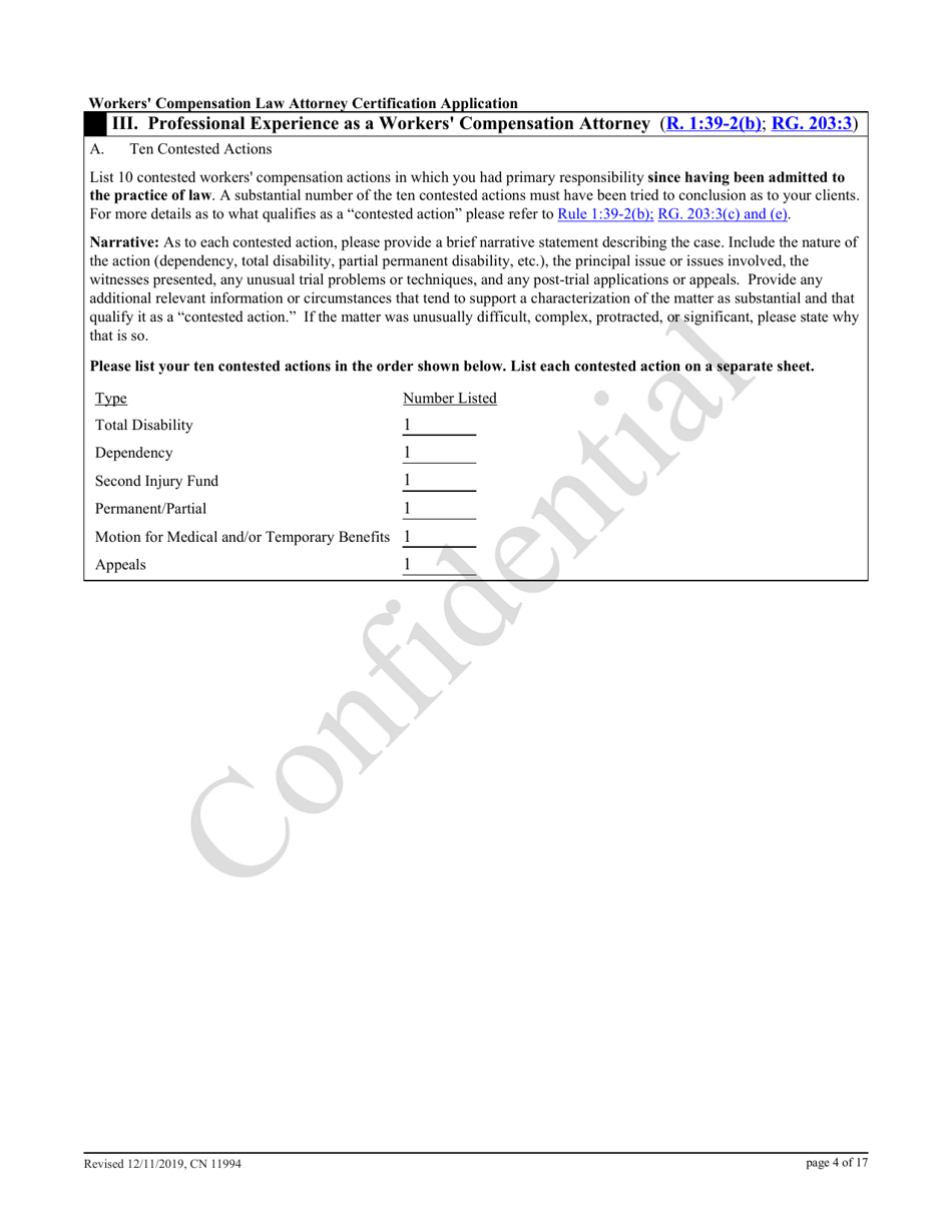 Form 11994 Workers Compensation Law Attorney Certification Application - New Jersey, Page 4