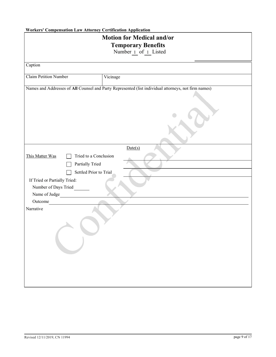 Form 11994 Workers Compensation Law Attorney Certification Application - New Jersey, Page 9