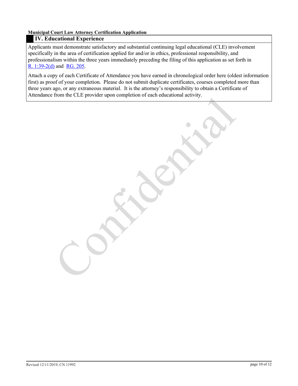 Form 11992 Municipal Court Law Attorney Certification Application - New Jersey, Page 10
