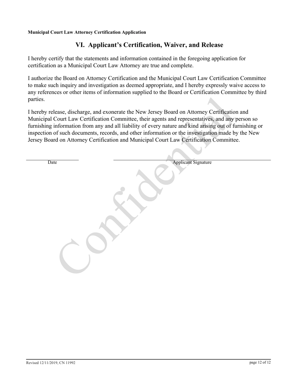 Form 11992 Municipal Court Law Attorney Certification Application - New Jersey, Page 12