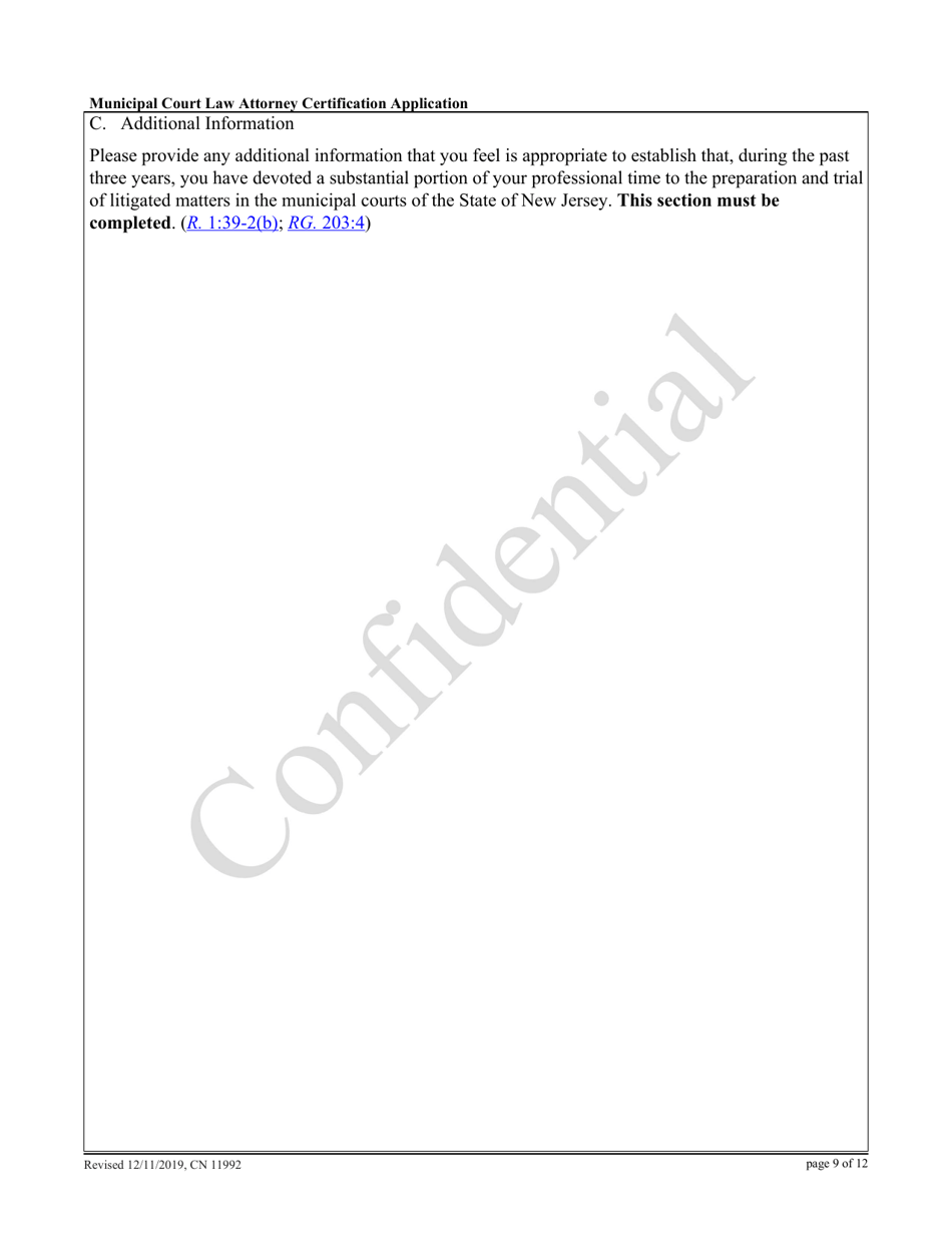 Form 11992 Municipal Court Law Attorney Certification Application - New Jersey, Page 9