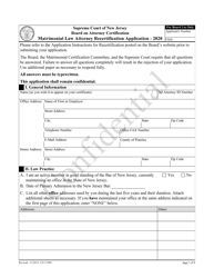 Document preview: Form 11998 Matrimonial Law Attorney Recertification Application - New Jersey