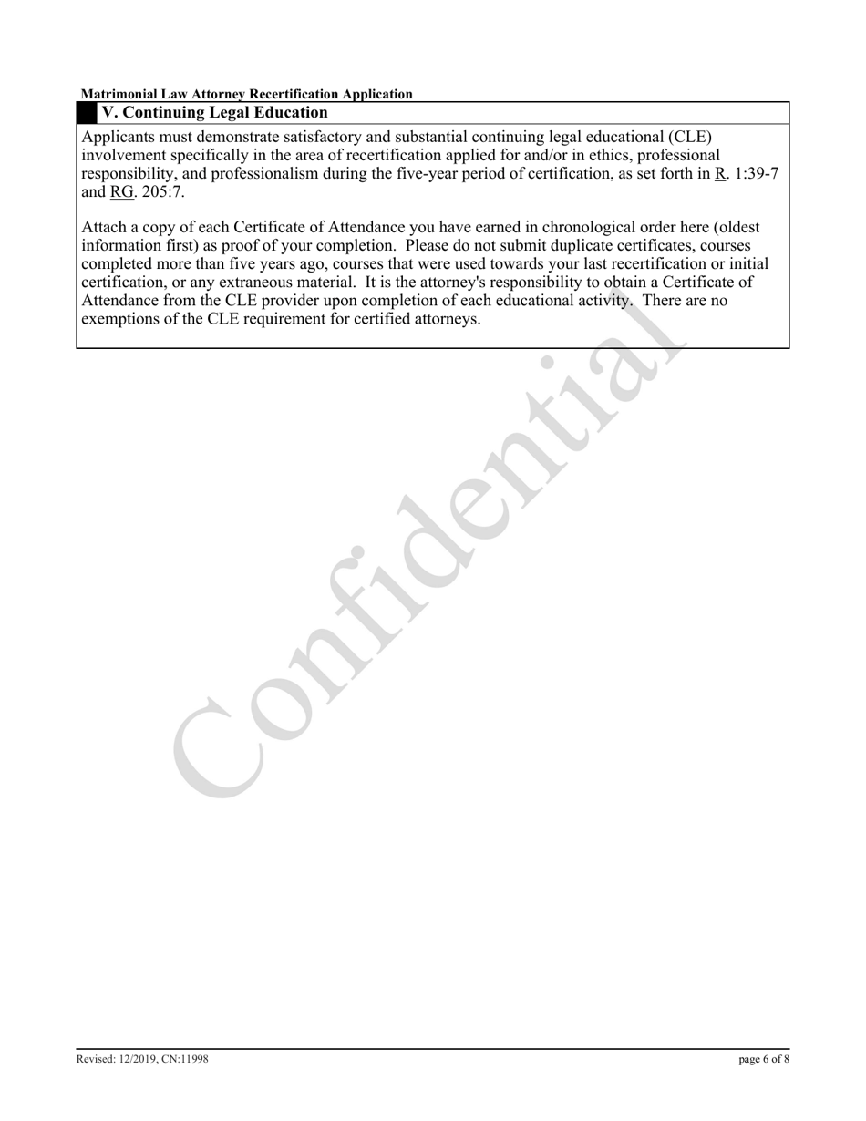 Form 11998 Matrimonial Law Attorney Recertification Application - New Jersey, Page 6