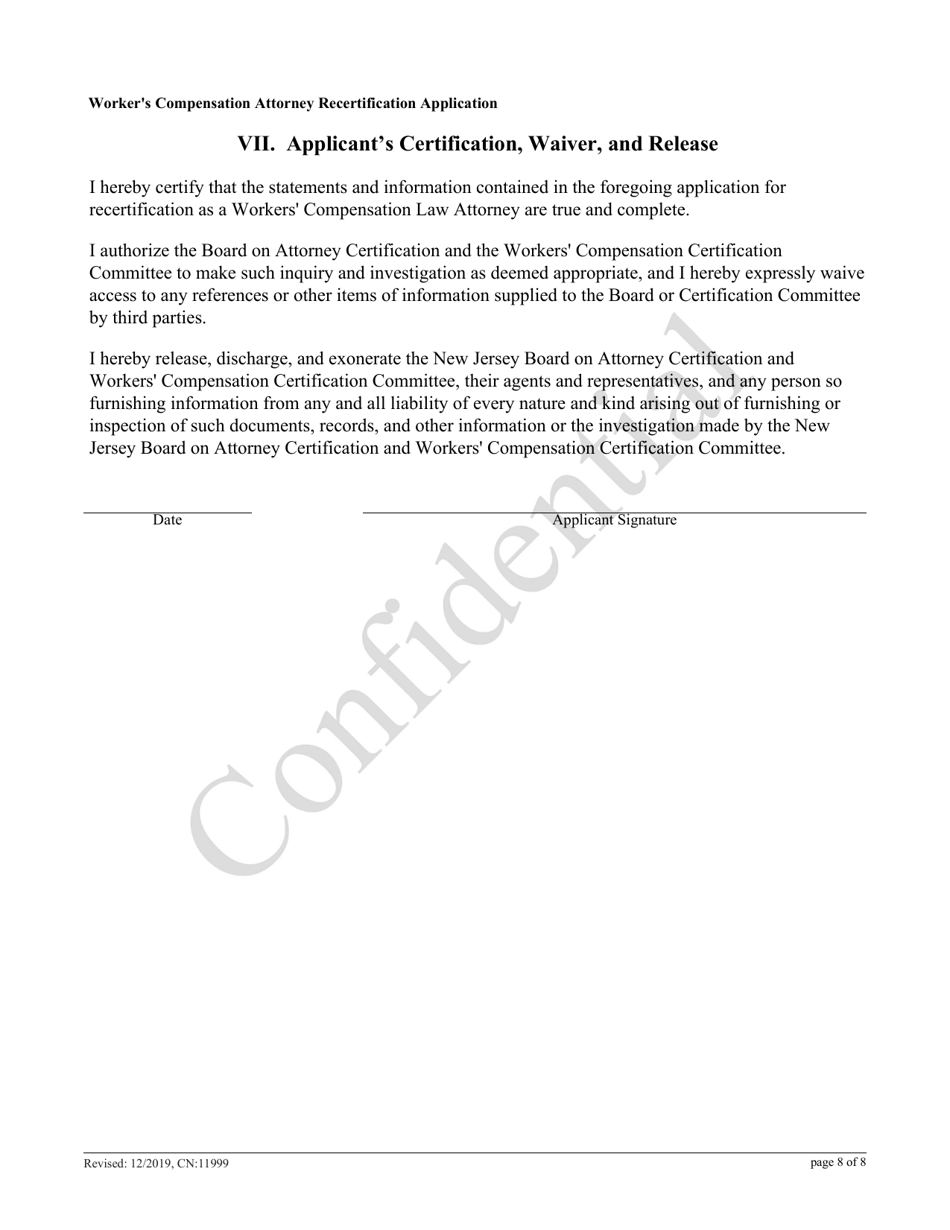 Form 11999 Workers Compensation Law Attorney Recertification Application - New Jersey, Page 8