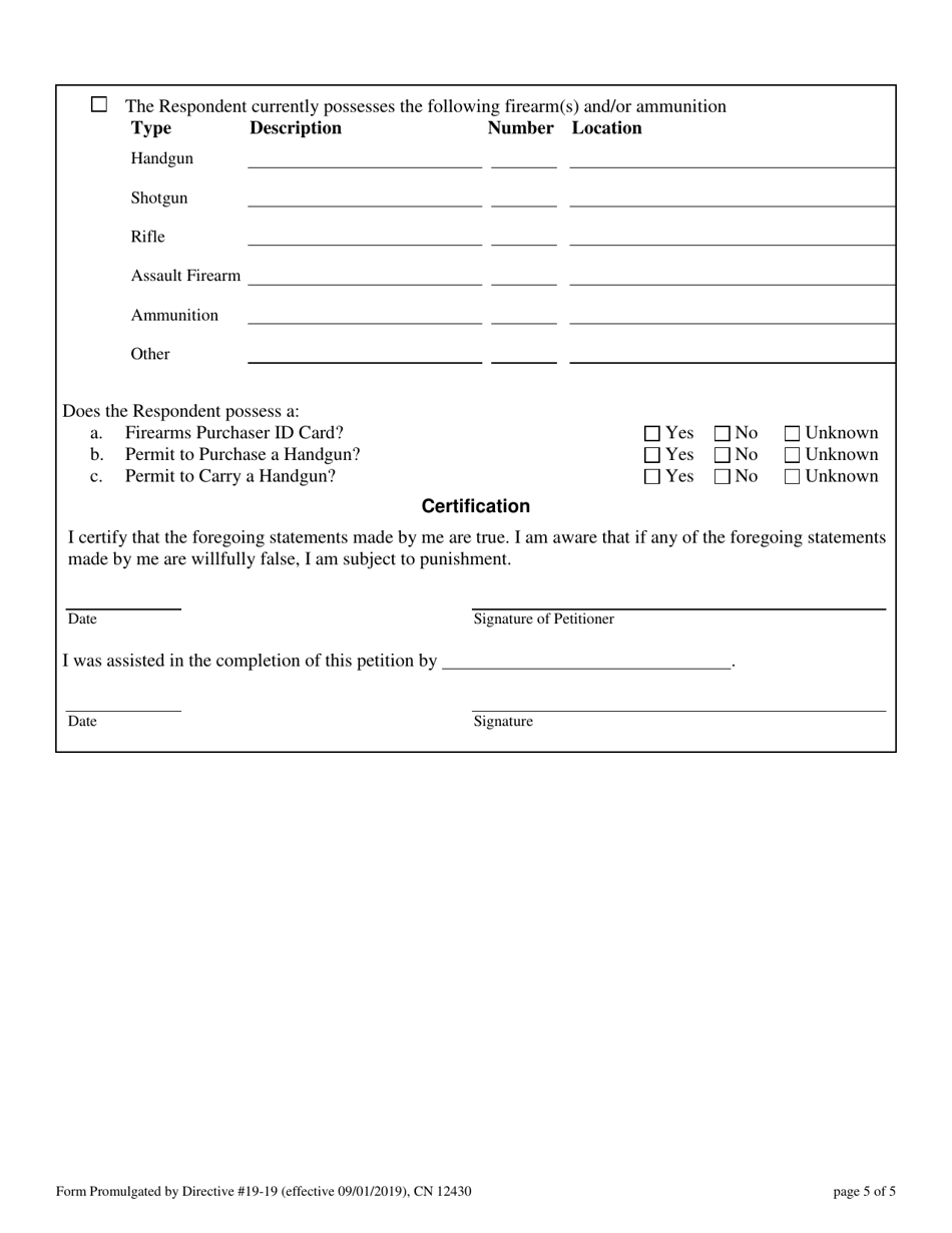 Form 12430 Petition for Temporary Extreme Risk Protective Order - New Jersey, Page 5