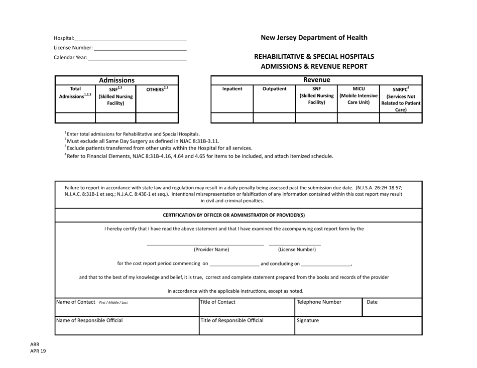 Form ARR Fill Out, Sign Online and Download Fillable PDF, New Jersey