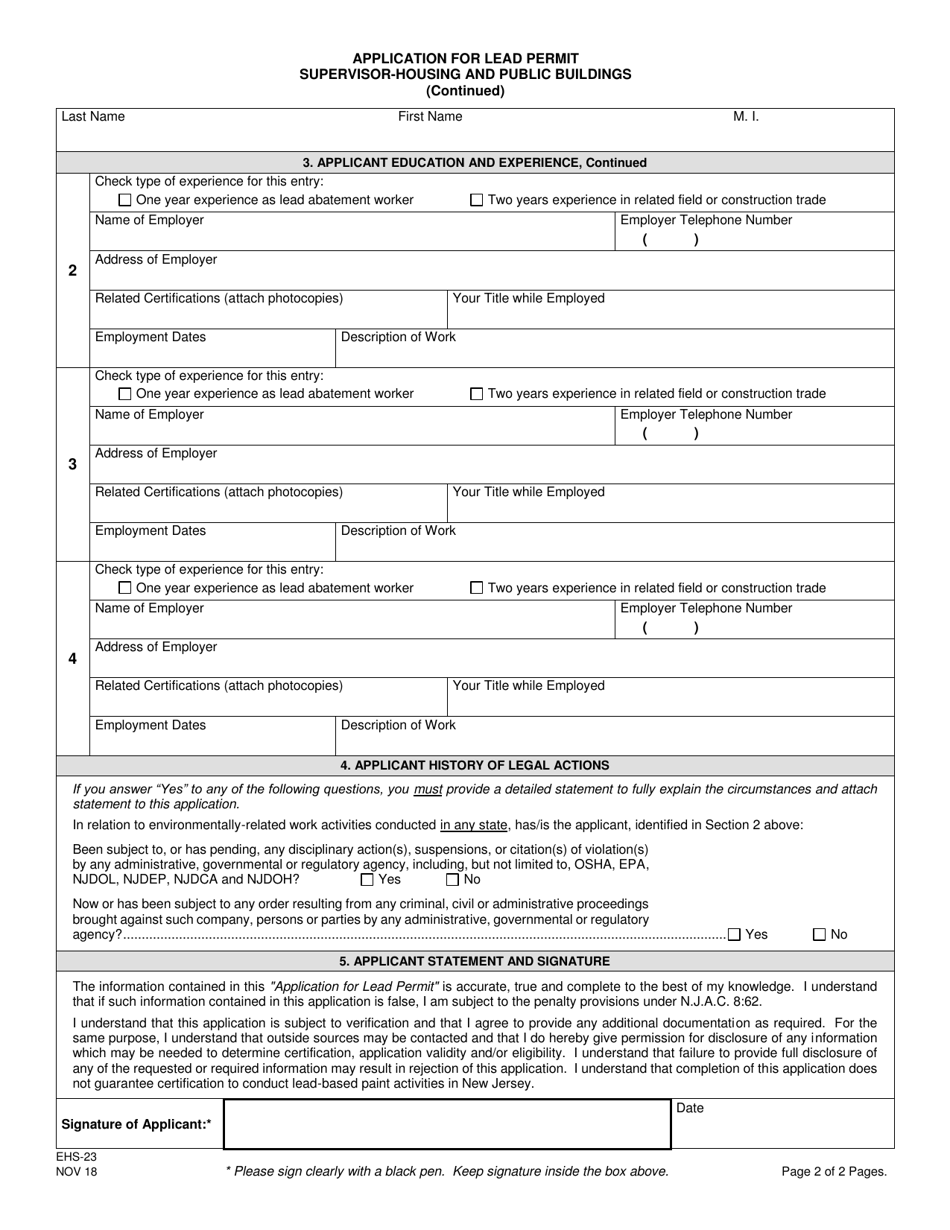 Form EHS-23 Application for Lead Permit Supervisor, Housing and Public Buildings - New Jersey, Page 3