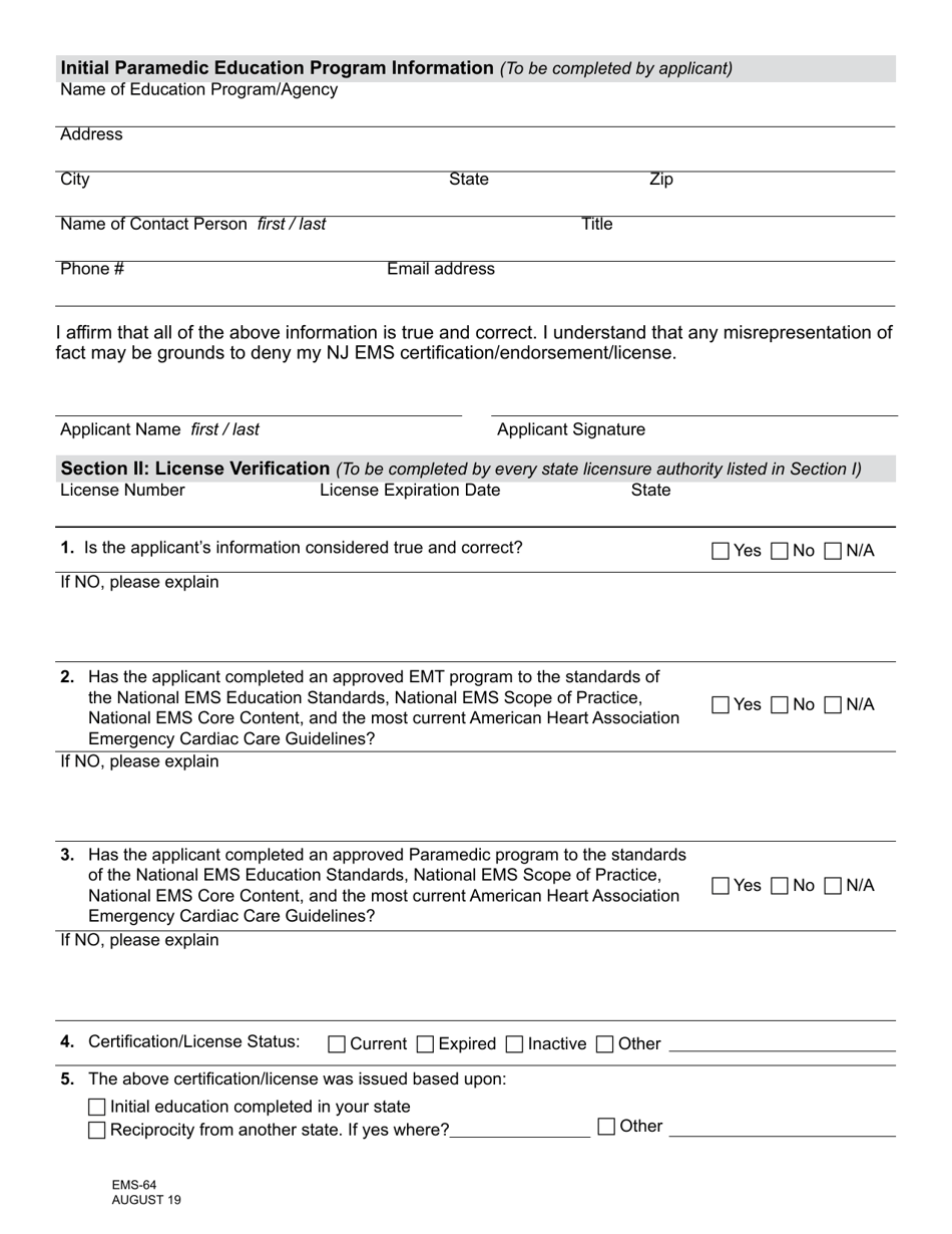 Form EMS-64 - Fill Out, Sign Online and Download Fillable PDF, New ...