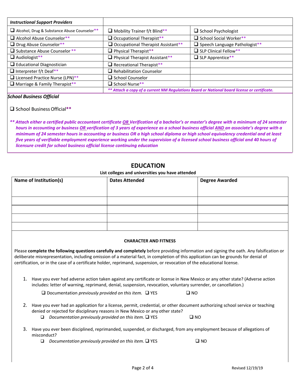 Application for Initial New Mexico Licensure - New Mexico, Page 3