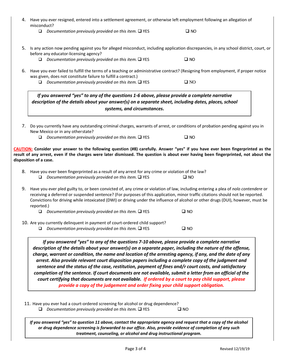 Application for Initial New Mexico Licensure - New Mexico, Page 4