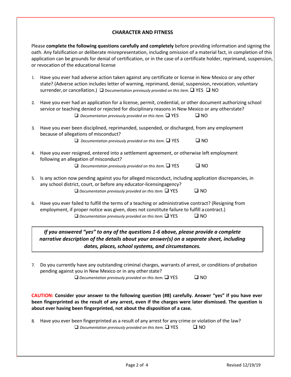 Application for New Mexico Continuing Licensure - New Mexico, Page 3