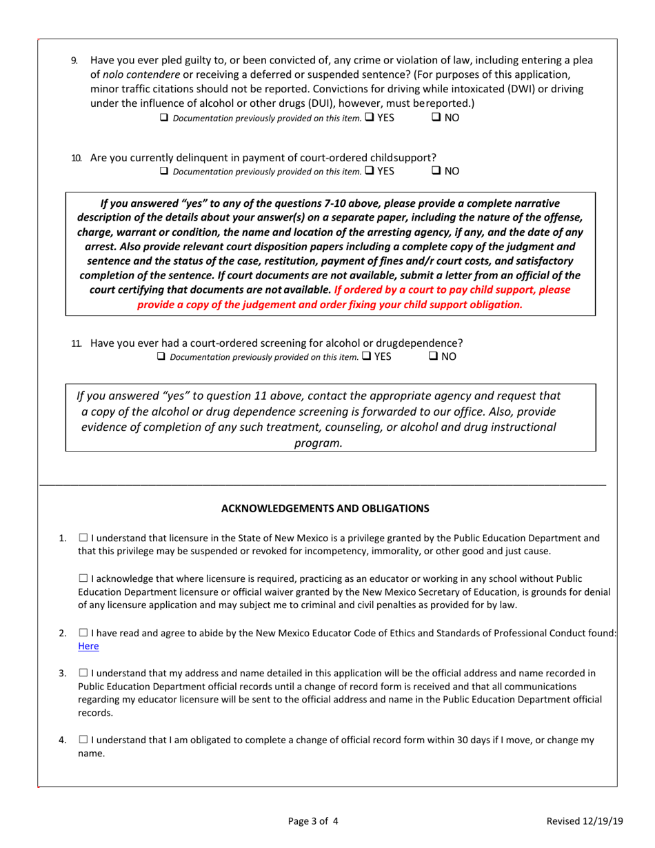 Application for New Mexico Continuing Licensure - Support Provider (Substitute, Educational Assistant, Native American Language  Culture) - New Mexico, Page 4