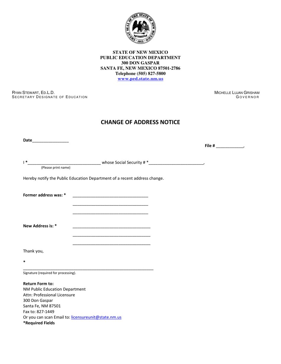 New Mexico Change of Address Notice Fill Out, Sign Online and