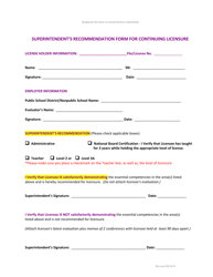 &quot;Superintendent's Recommendation Form for Continuing Licensure Administrator and Teacher&quot; - New Mexico