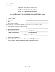 Form A-1088 &quot;Certificate of Compliance Cover Sheet&quot; - New Mexico