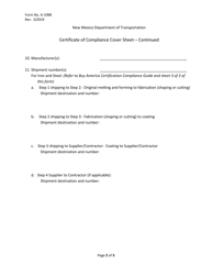 Form A-1088 Certificate of Compliance Cover Sheet - New Mexico, Page 2