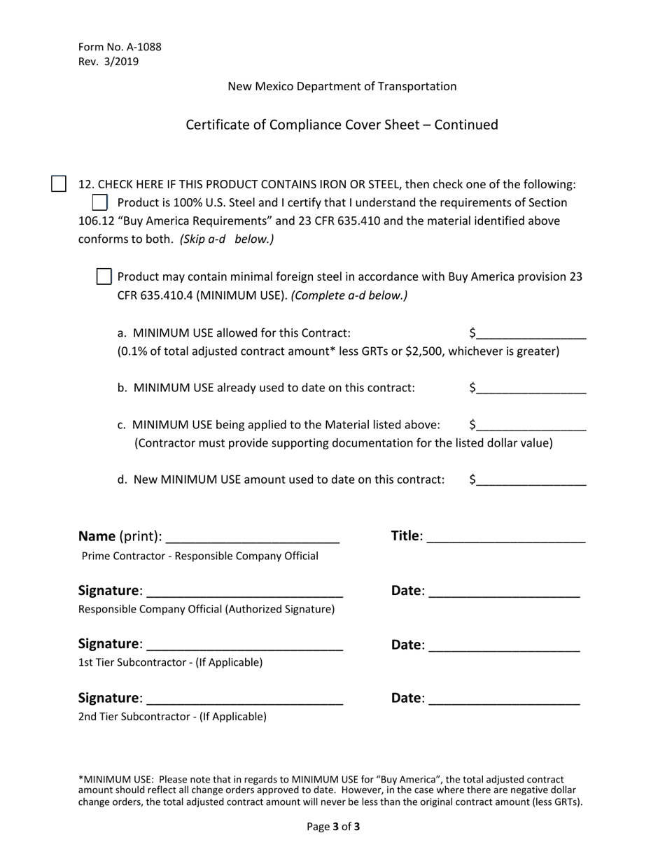 Form A 1088 Fill Out Sign Online And Download Fillable Pdf New Mexico Templateroller 5687