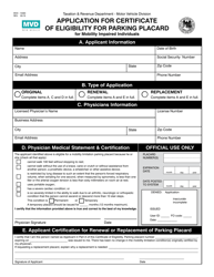 Form MVD-10383 Application for Certificate of Eligibility for Parking Placard for Mobility Impaired Individuals - New Mexico