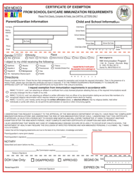 Certificate of Exemption From School/Daycare Immunization Requirements - New Mexico, Page 2