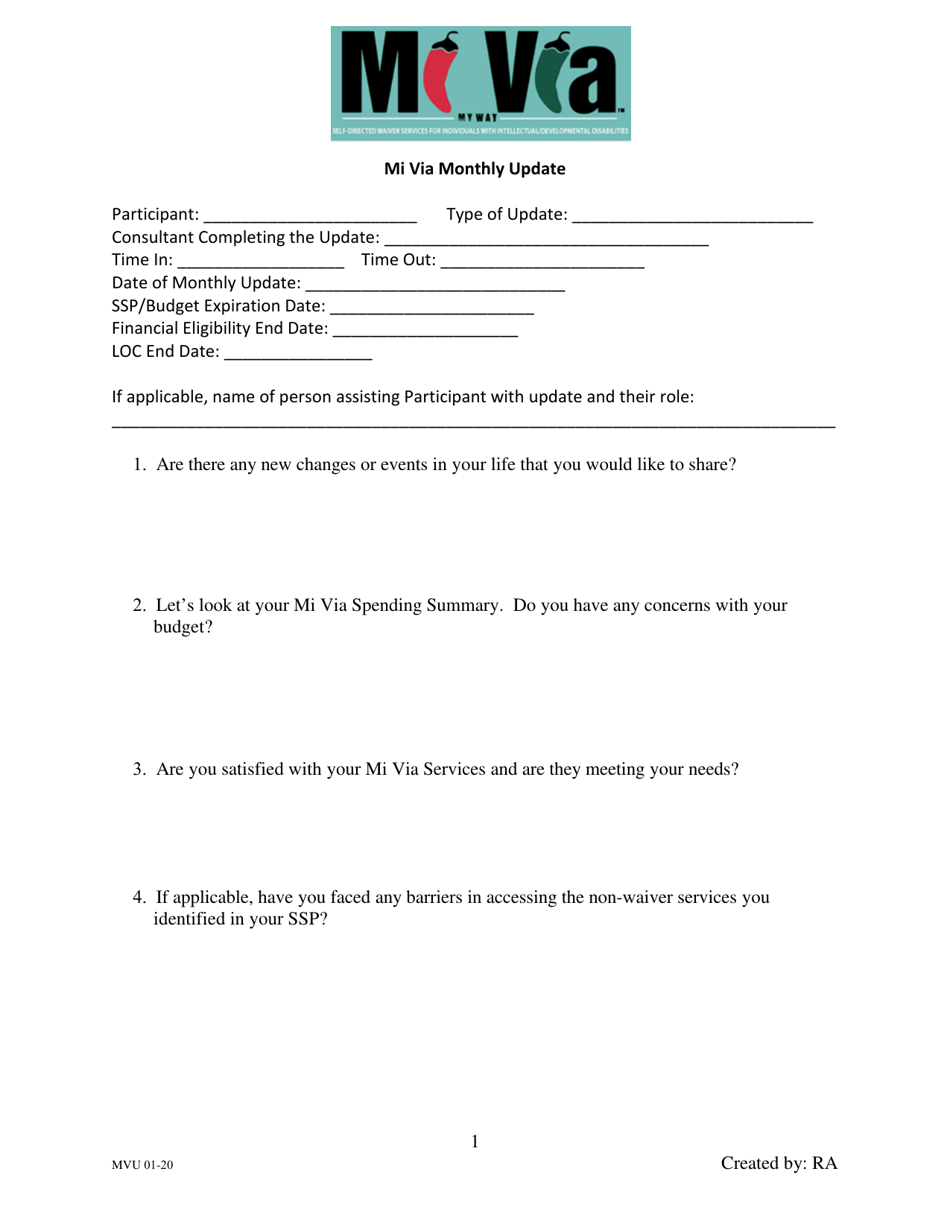 Form MVU Mi via Self-directed Waiver: Consultant Services Quarterly Update Form - New Mexico, Page 1